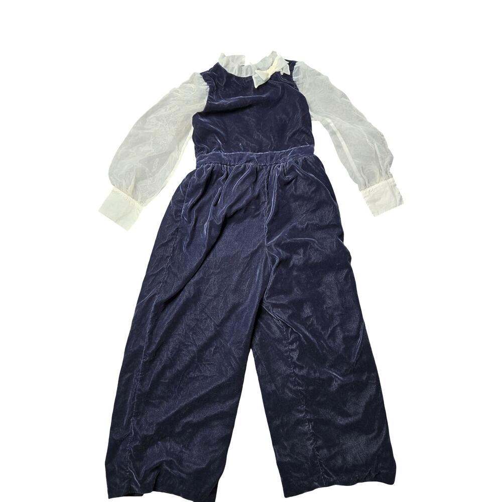 Janie & Jack Girl's Velvet Jumpsuit W/ Organza Sleeves Size: 8